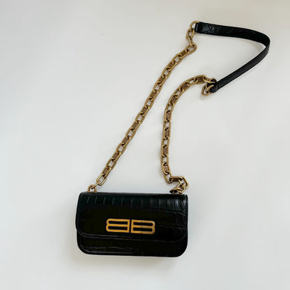 Balenciaga Gossip BB-Plaque Crocodile-Effect Cross-Body Bag