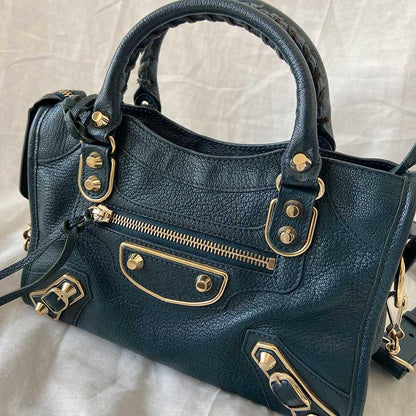 Balenciaga Leather Mini Classic Metallic Edge City Bag