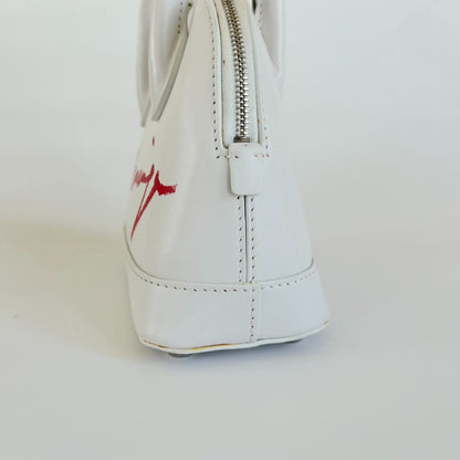 Balenciaga White Mini Ville Bag with Red Logo