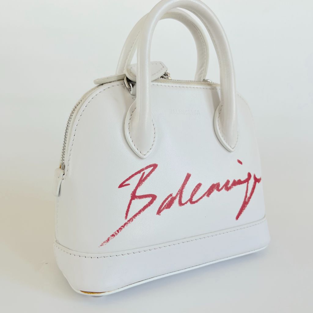 Balenciaga White Mini Ville Bag with Red Logo