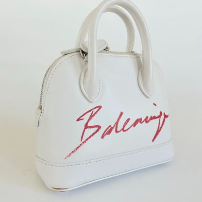 Balenciaga White Mini Ville Bag with Red Logo
