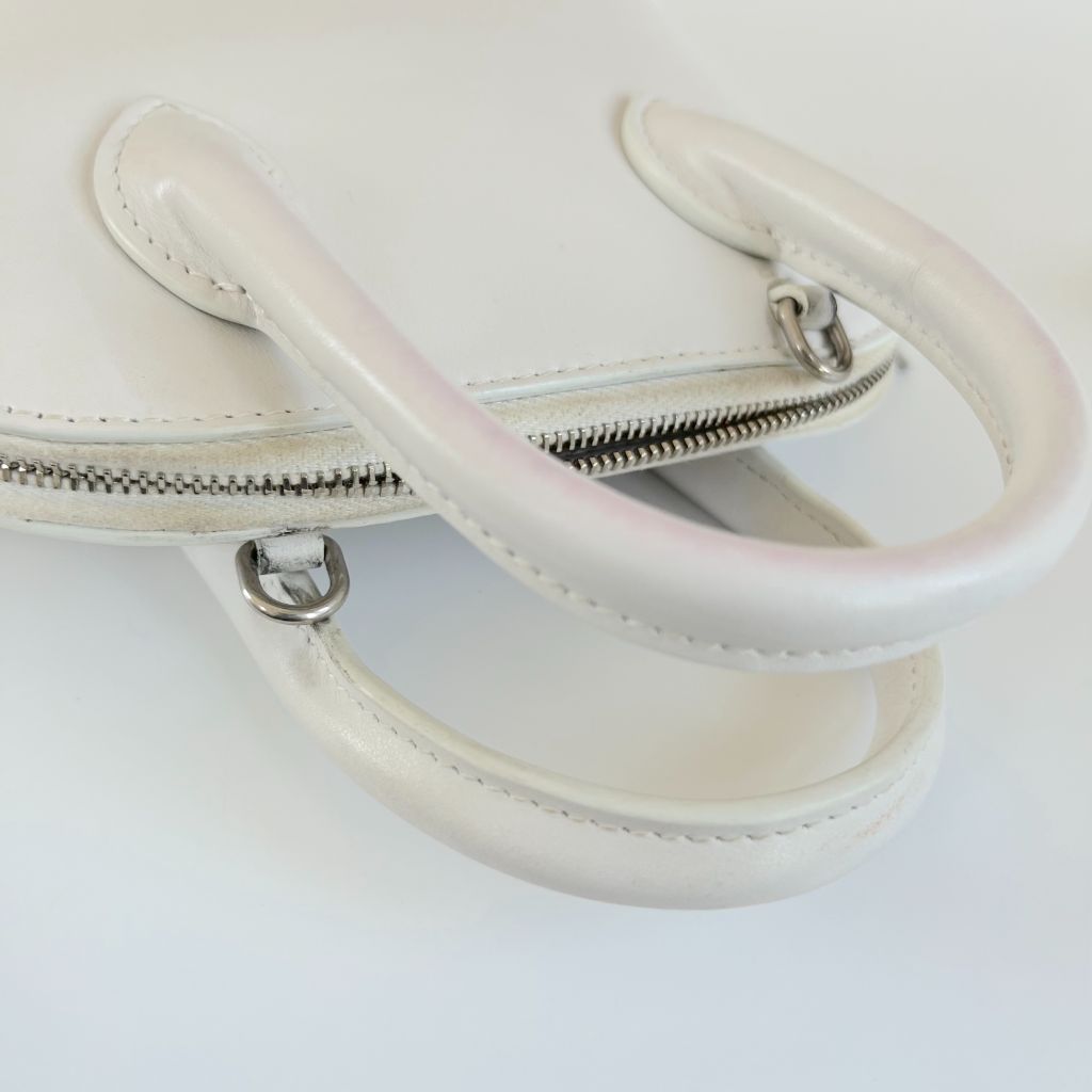 Balenciaga White Mini Ville Bag with Red Logo