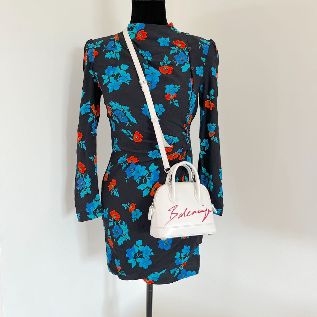 Balenciaga White Mini Ville Bag with Red Logo