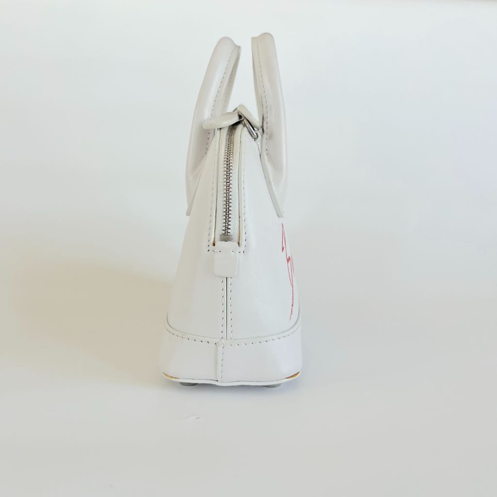 Balenciaga White Mini Ville Bag with Red Logo