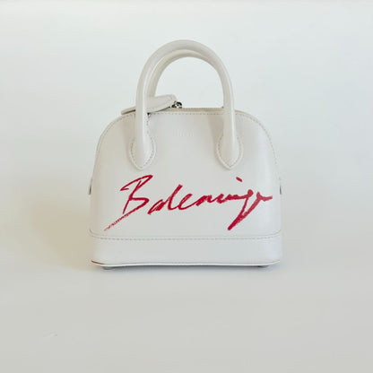 Balenciaga White Mini Ville Bag with Red Logo