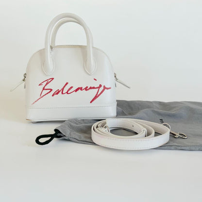 Balenciaga White Mini Ville Bag with Red Logo