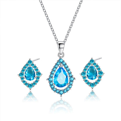 Waterdrop Set Shiny Zircon Necklace Earring Set
