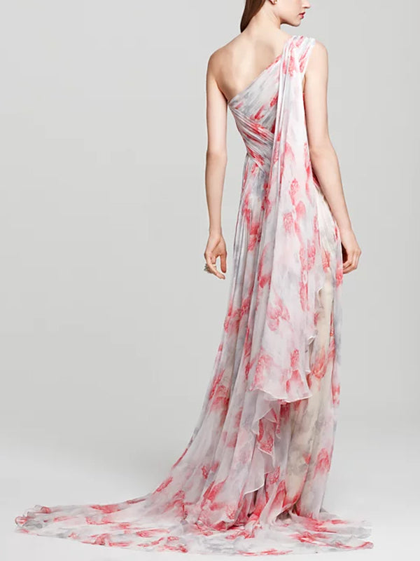 Red Off-shoulder Print Maxi Dress