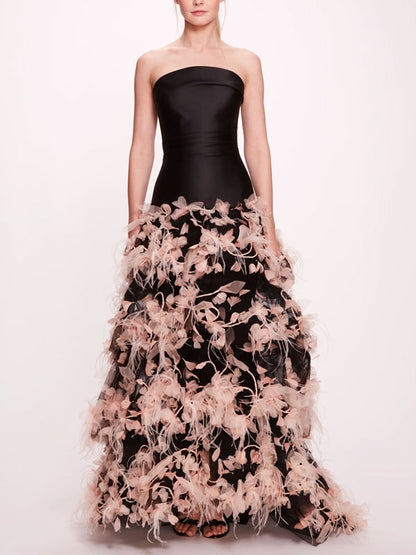 Multi-layer Feather Embroidery Temperament Women's Gown