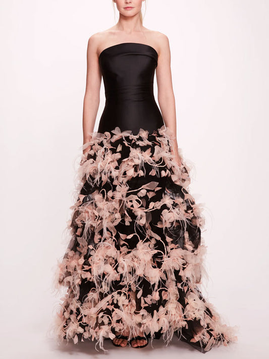 Multi-layer Feather Embroidery Temperament Women's Gown