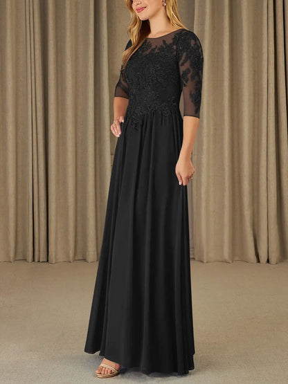 A-Line Scoop Lace Chiffon Dress