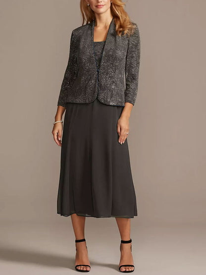 Glitter Knit Tank and Chiffon Skirt Two-Piece Set