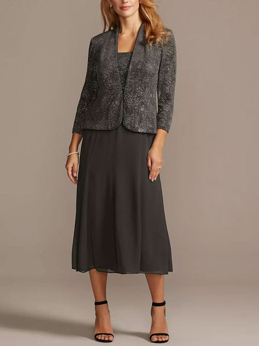 Glitter Knit Tank and Chiffon Skirt Two-Piece Set