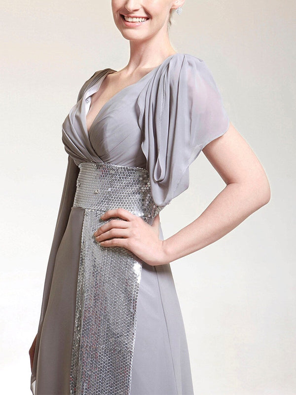 V-neck Sleeveless Solid Color Sequins Maxi Dress