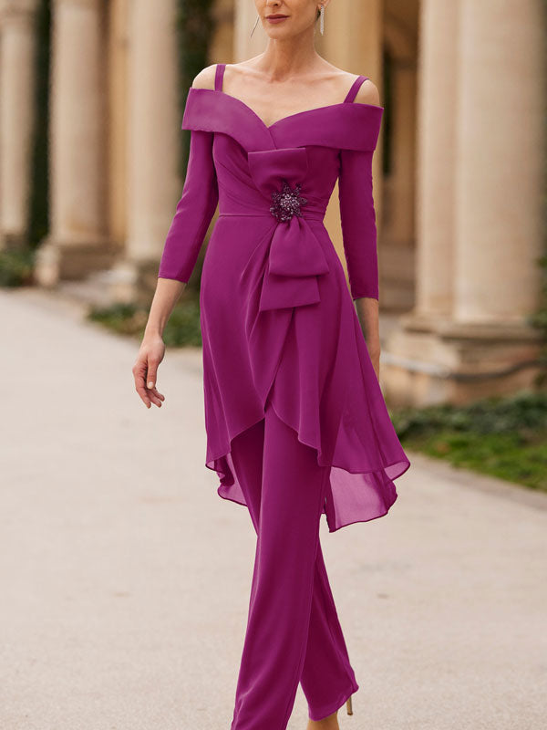 One-Shoulder Bow Chiffon Women's Sets