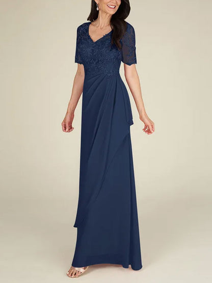 Floor-to-ceiling chiffon lace back zip bridal mom dress