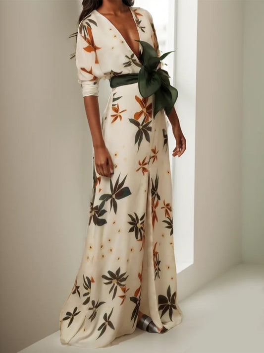 V-neck Print Maxi Dress