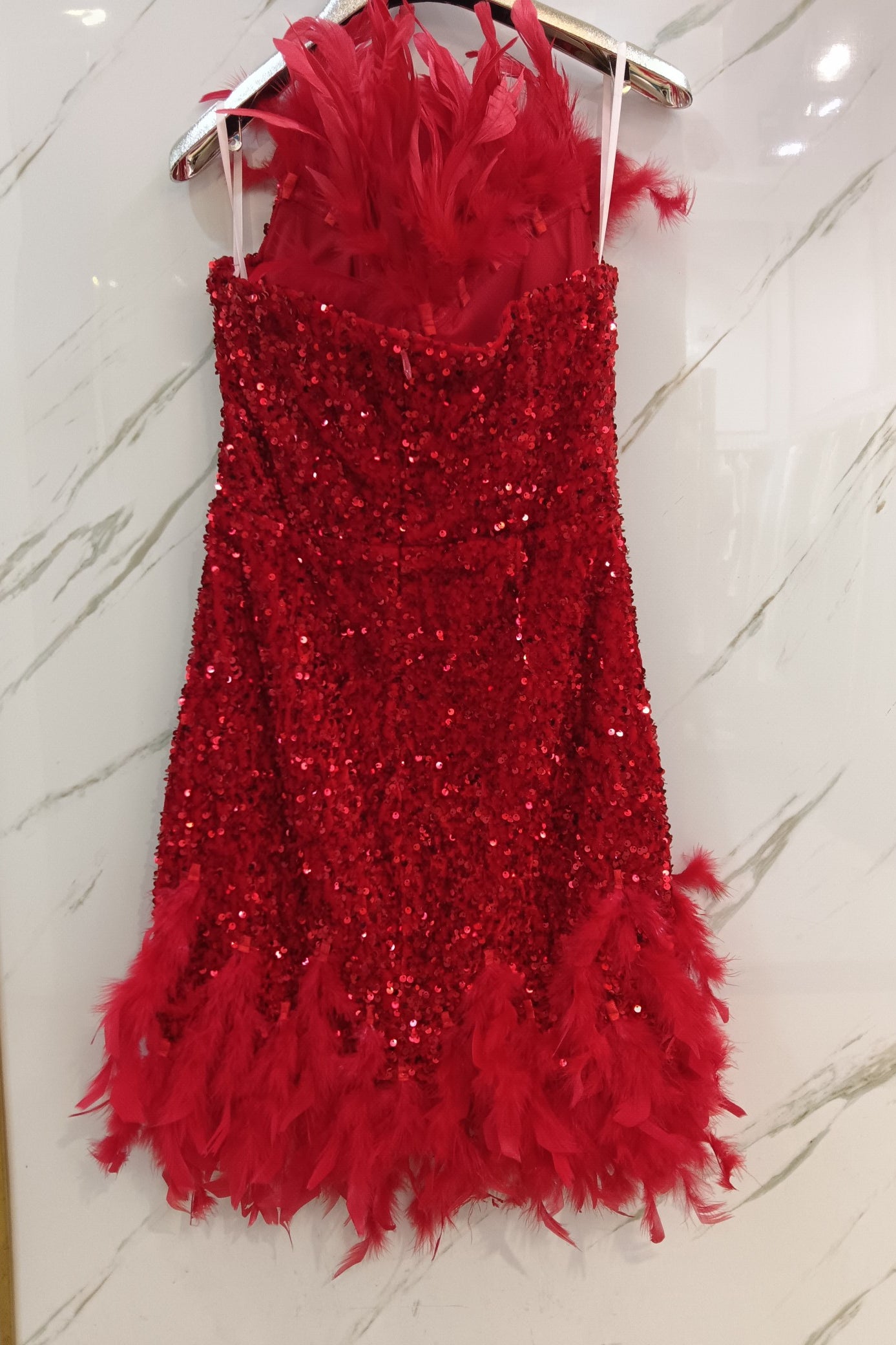 loveedsTM-Red feather short heavy-duty tube top dress-vx