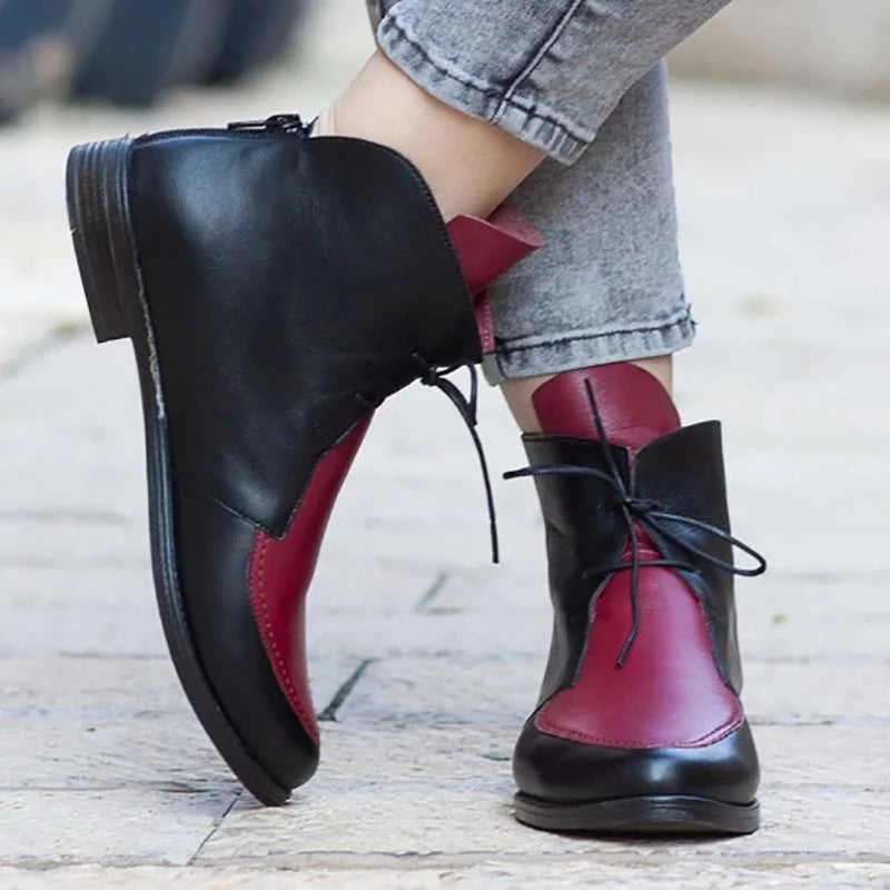 Women's leather boots with front lace-up Martin boots