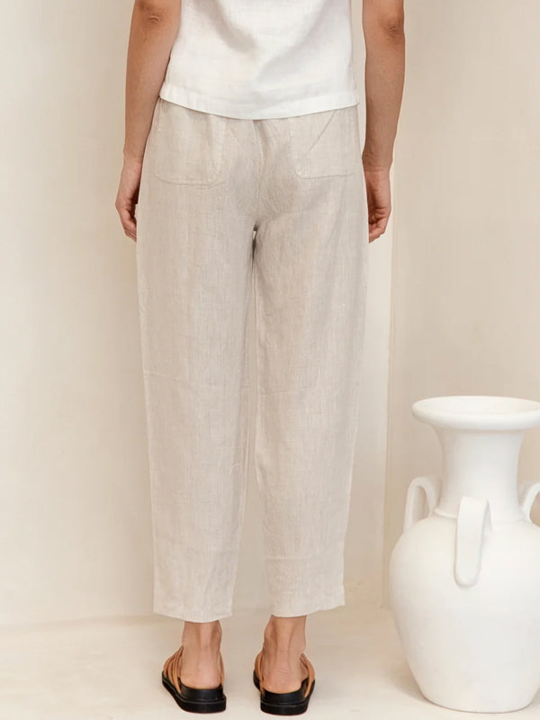 Solid Color Cotton And Linen Ninth Pants