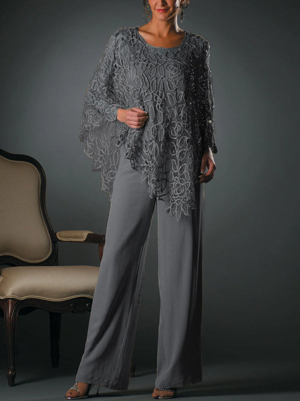 Lace crew neck top trousers set