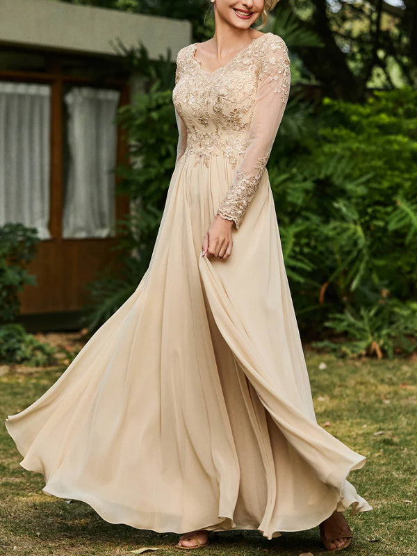 V-neck Lace Solid Color Maxi Dress