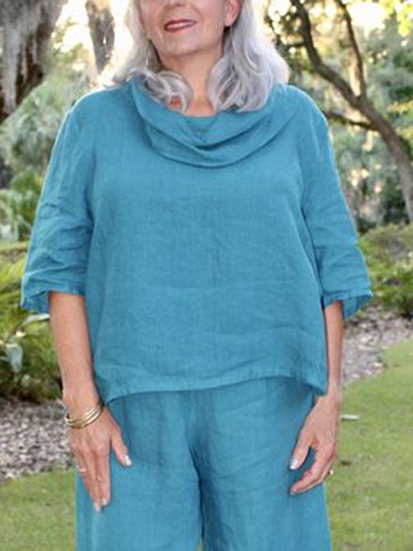 Stacked Collar Cotton and Linen Women's Suit