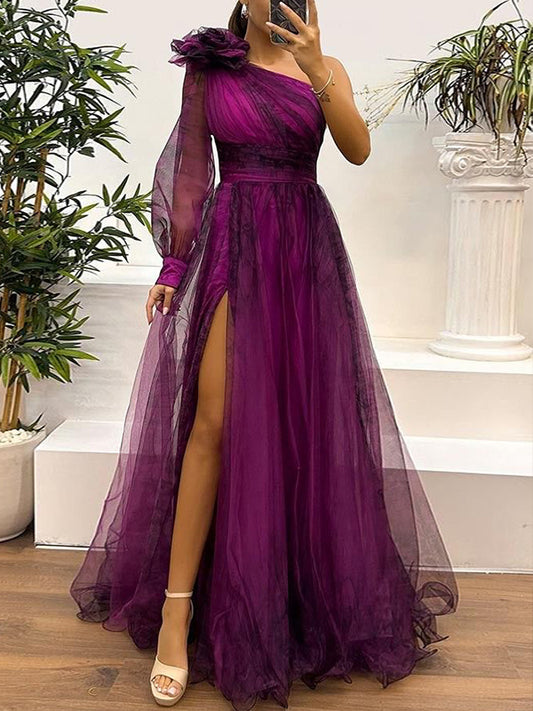 Off-shoulder Mesh Maxi Dress