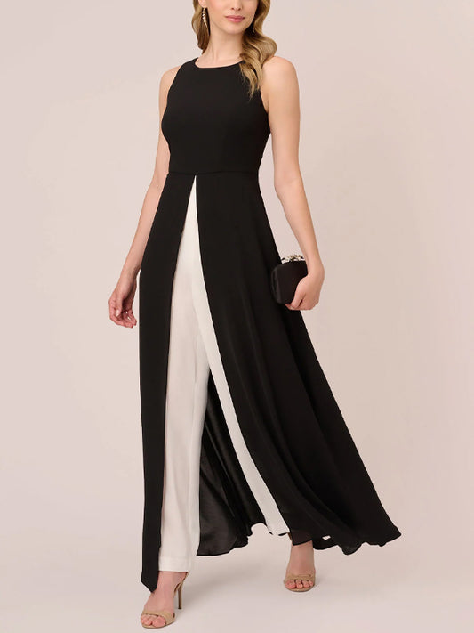 Crew Neck Sleeveless Color Block Jumpsuit