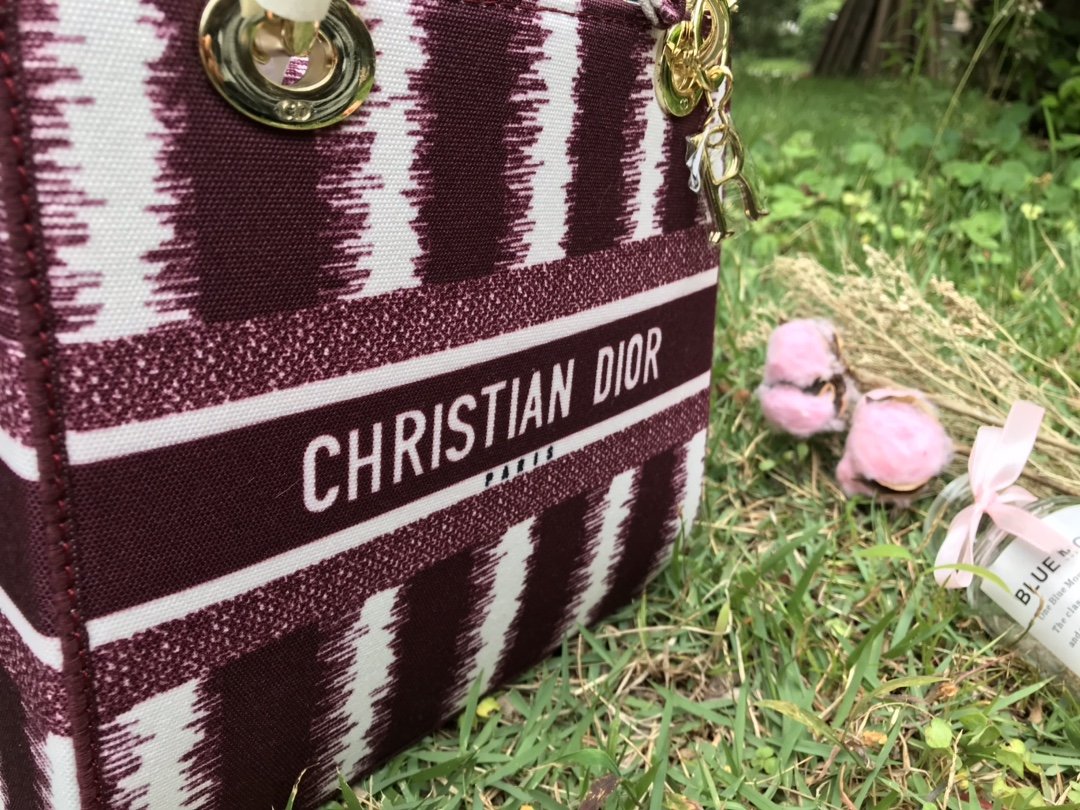 CHRISTIAN DIOR  Canvas Medium D-Stripes Lady D-Lite Pink