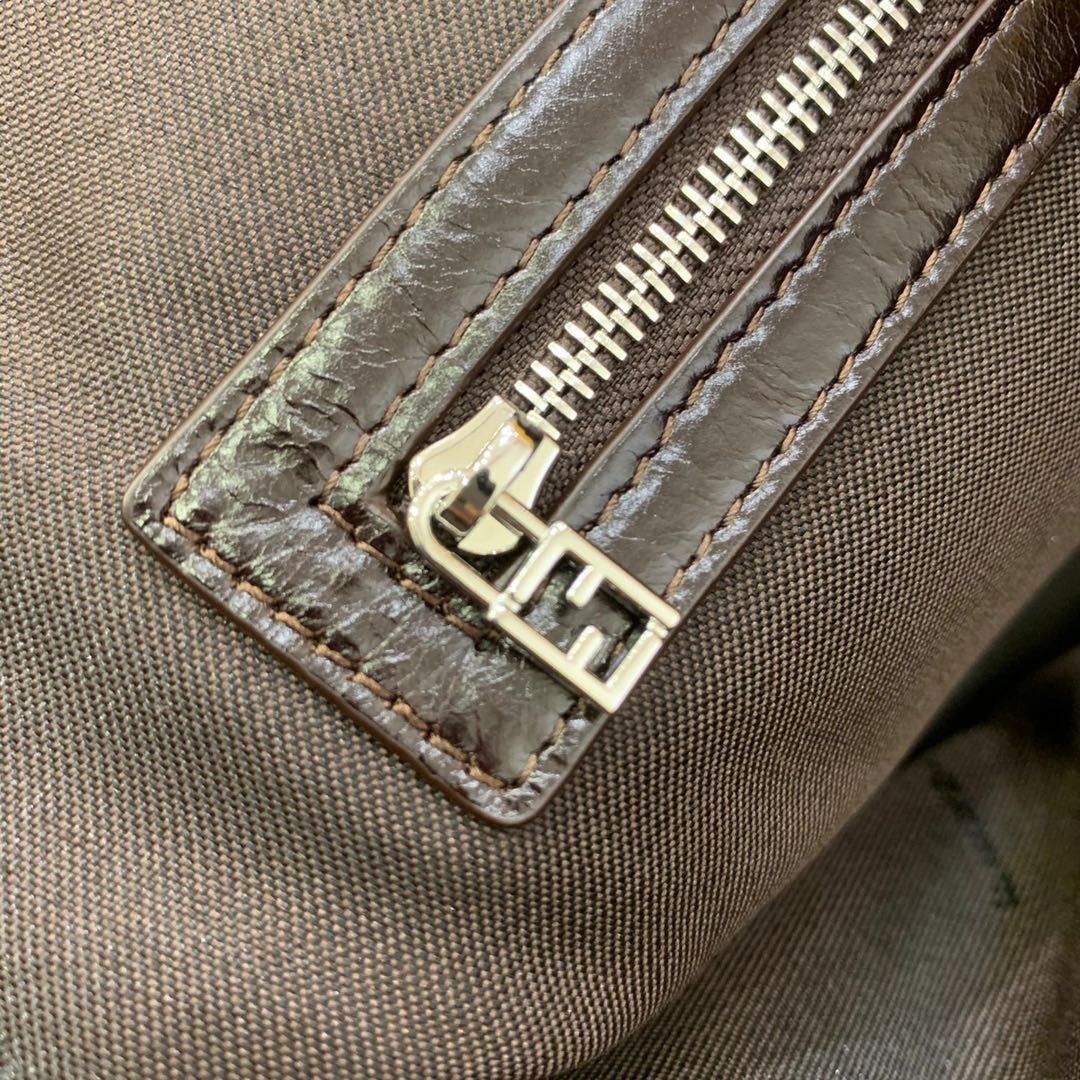 FENDI ZUCCA TOTE BAG IN BROWN AND BLACK WITH GOLD HARDWARE