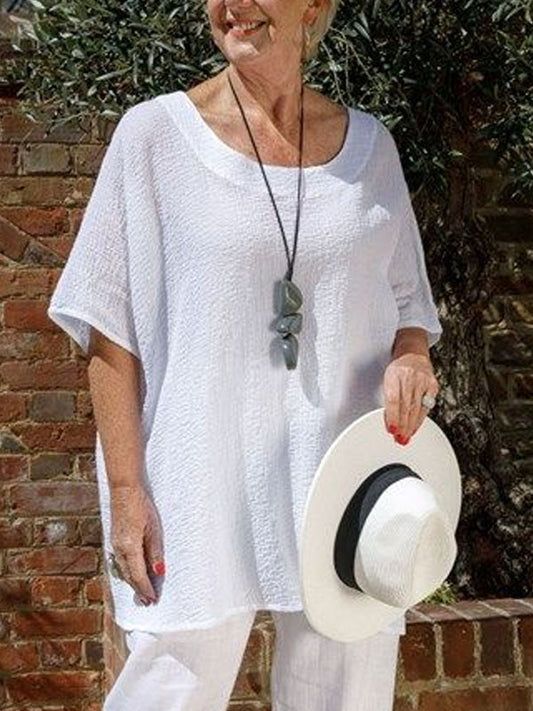 Solid Color Cotton And Linen Women's Loose Top