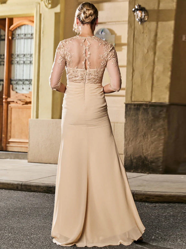 Solid Color Lace Chiffon Maxi Dress