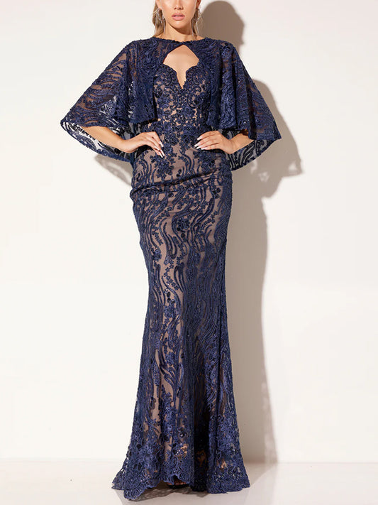 Solid Color Lace Shawl Maxi Dress