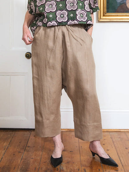 Lace-up Nine-point Cotton and Linen Women's Pants