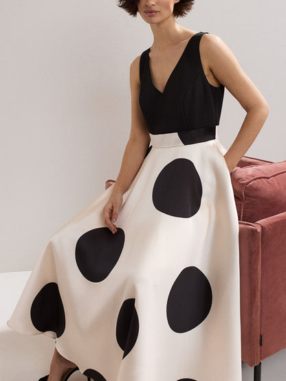 Elegant Polka Dot French Deep V Women's Dress