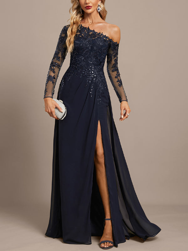 Off-Shoulder Lace Solid Color Maxi Dress
