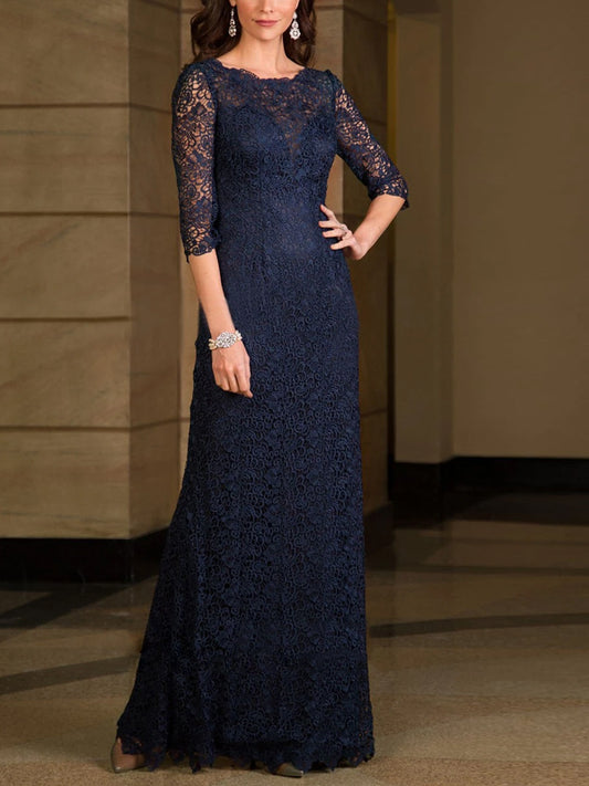 Round Neck Lace Solid Color Maxi Dress