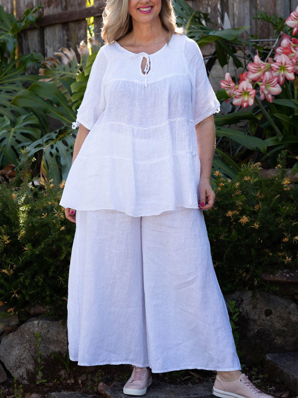 Solid Color Comfortable Cotton Linen Ladies Suits