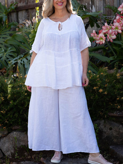 Solid Color Comfortable Cotton Linen Ladies Suits