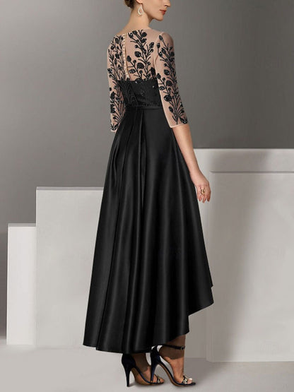 Elegant and Simple V-neck Tea Length Satin Dress