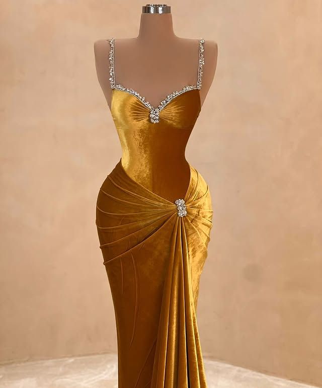 preppydressess-Gold Fashion Elegant Velvet Long Mermaid Slim Prom dress Evening Dress Party Dress gh4996