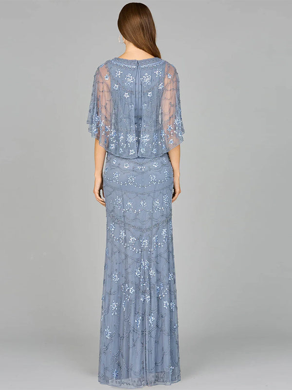 Round Neck Lace Solid Color Maxi Dress