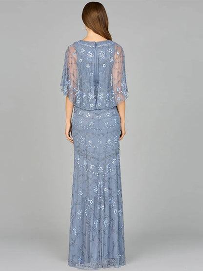 Round Neck Lace Solid Color Maxi Dress
