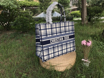 CHRISTIAN DIOR  Canvas Embroidered Large Check’n’Dior Book Tote Blue