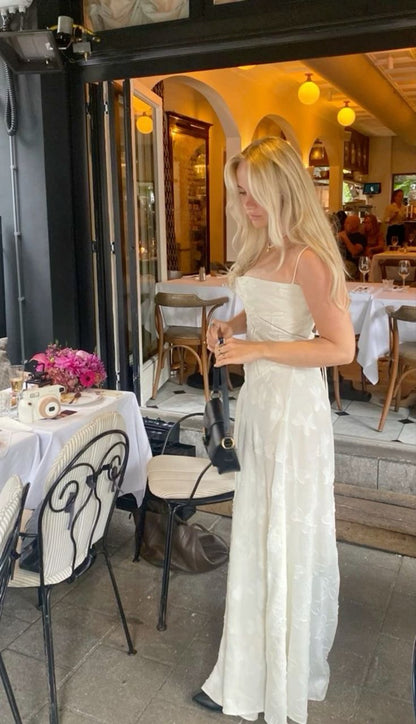 Ivory Tulle Spaghetti Strap Elegant Long Evening Gown Party Dress gh3014