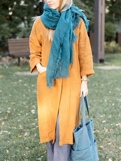 Large Pocket Cotton and Linen Women's Shirt Jacket