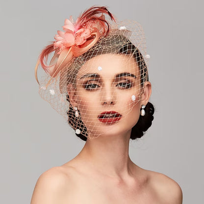 Mesh Feather Beanie Hat Headwear