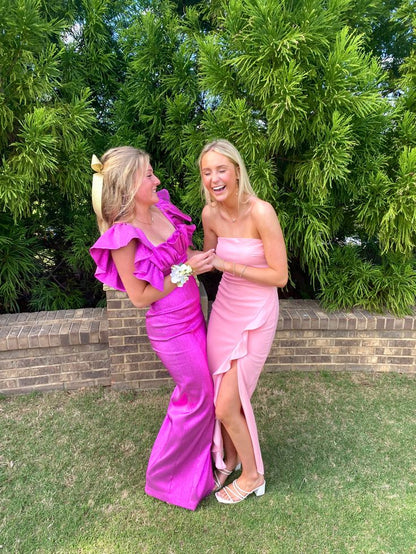 Pink Fashion Elegant Square Neckline Sexy Slit Long Satin Ball Gown Evening Dress gh3358