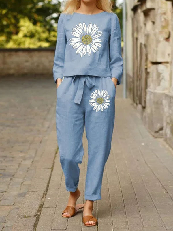 Chrysanthemum Printed Cotton and Linen Ladies' Suit